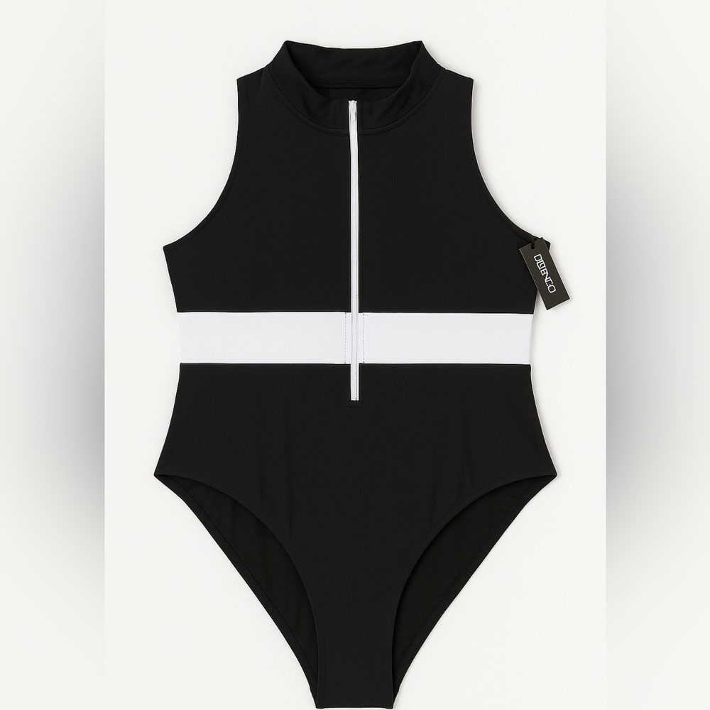 Boohoo Plus Contrast Zip Racer Swimsuit | Size 22 | NWT